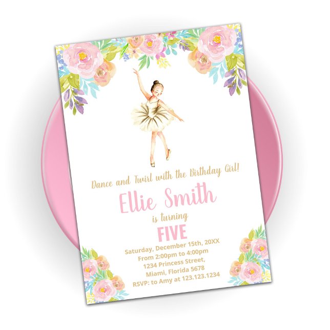 Invitaciones de cumpleaños de Ballerina Floral (Subido por el creador)
