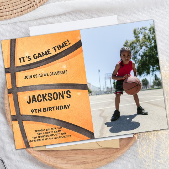 Invitaciones de cumpleaños de baloncesto con foto (Full Basketball Birthday Invitations with photo)