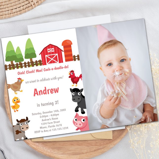 Invitaciones de cumpleaños de Barnyard con foto (Barnyard birthday invitations with photo)