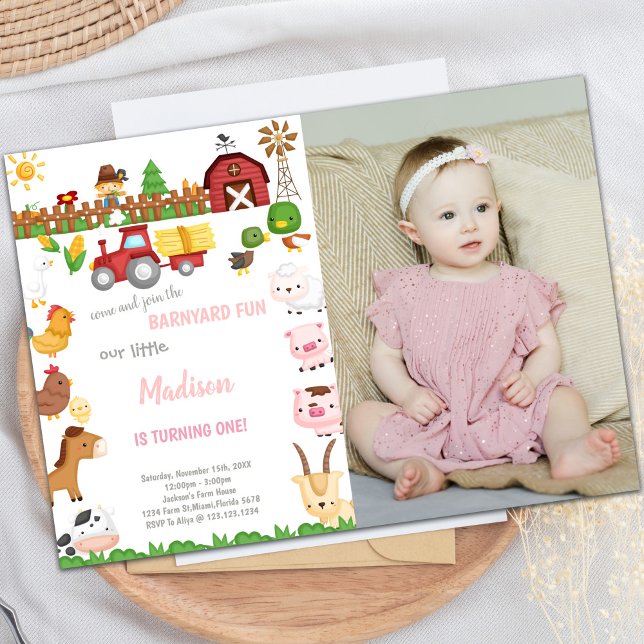 Invitaciones de cumpleaños de Barnyard con foto (Barnyard birthday invitations with photo)