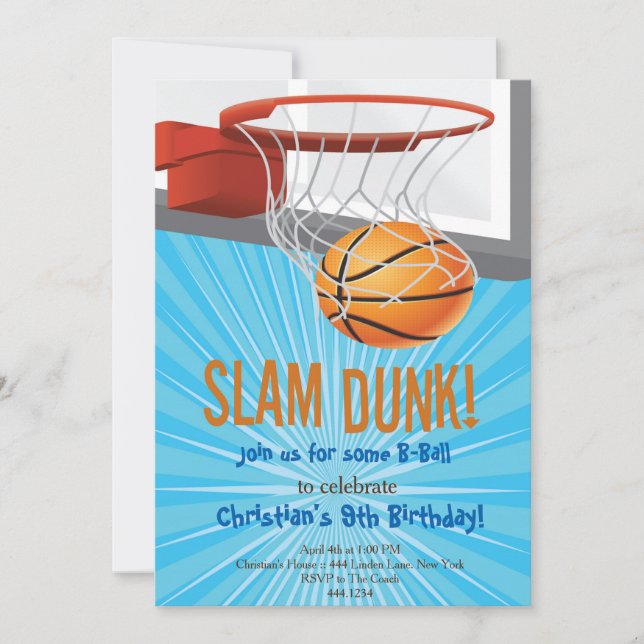 Invitaciones de cumpleaños de básquetbol (Anverso)