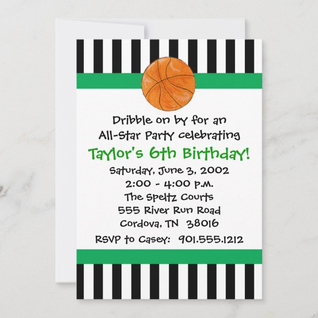 Invitaciones de cumpleaños de básquetbol (Anverso)