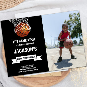 Invitaciones de cumpleaños de básquetbol con foto