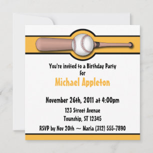 Invitaciones de cumpleaños de beisbol amarillo / o