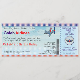 Invitaciones de cumpleaños de billete de aerolínea