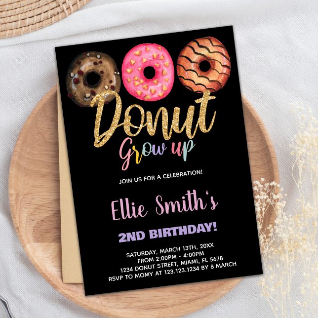 Invitaciones de cumpleaños de Black 3 Donut (Black 3 Donut Birthday Invitations)