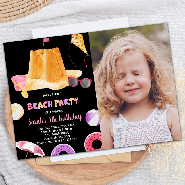 Invitaciones de cumpleaños de Black Beach (Photo Black Beach Birthday Invitations)