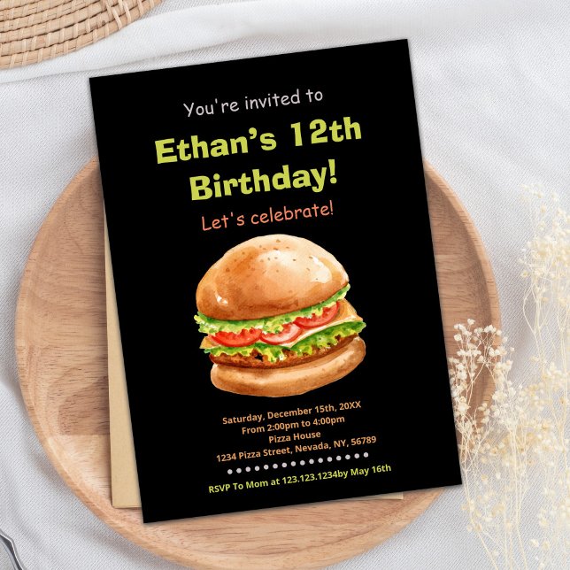 Invitaciones de cumpleaños de Black Brown Burger (Black Brown Burger Birthday Invitations)