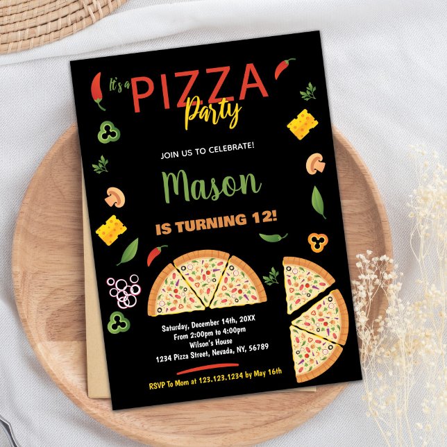 Invitaciones de cumpleaños de Black Chili Pizza (Black Chili Pizza Birthday Invitations)