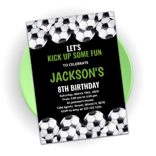 Invitaciones de cumpleaños de Black Green Soccer