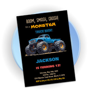 Invitaciones de cumpleaños de Blue Black Monster T