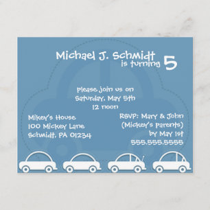 Invitaciones de cumpleaños de Blue Cars Card Boy