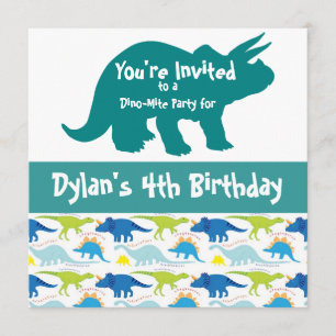 Invitaciones de cumpleaños de Blue Dinosaur Tricer