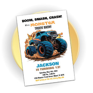 Invitaciones de cumpleaños de Blue Monster Truck