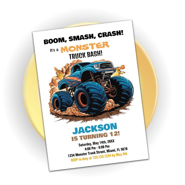 Invitaciones de cumpleaños de Blue Monster Truck (Blue Monster Truck Birthday Invitations)