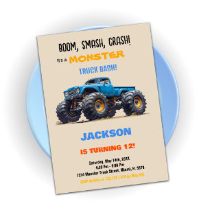 Invitaciones de cumpleaños de Blue Monster Truck