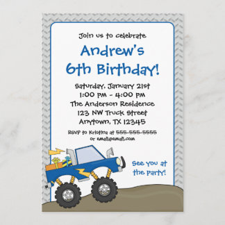 Invitaciones de cumpleaños de Blue Monster Truck