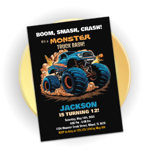 Invitaciones de cumpleaños de Blue Monster Truck B