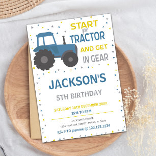 Invitaciones de cumpleaños de Blue Tractor