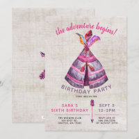 Invitaciones de cumpleaños de Boho TeePee para chi