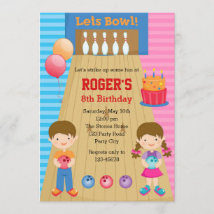 Invitaciones de cumpleaños de boliche (gemelos Chi