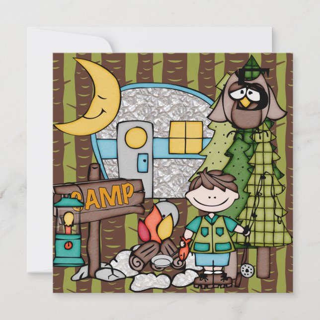 Invitaciones de cumpleaños de Brown Hair Boy Campi (Anverso)