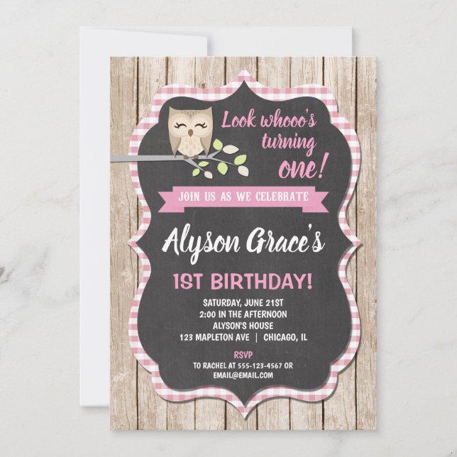 Invitaciones de cumpleaños de búho, cumpleaños de  (Anverso)