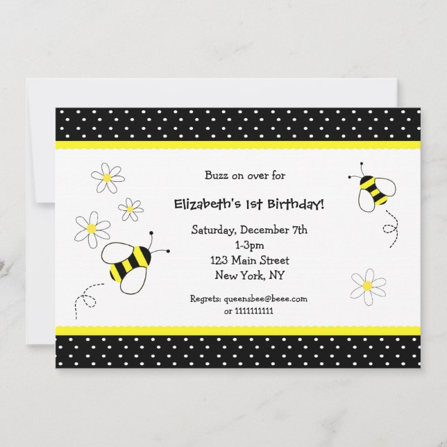 Invitaciones de cumpleaños de Bumble Bee Bee (Anverso)