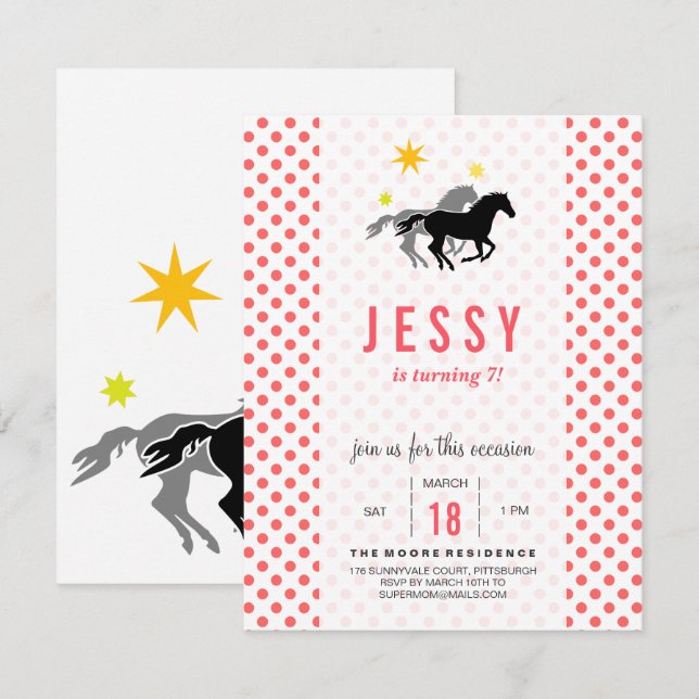 Invitaciones de cumpleaños de caballo (Anverso / Reverso)
