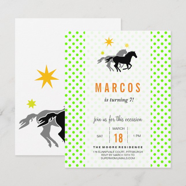 Invitaciones de cumpleaños de caballo (Anverso / Reverso)