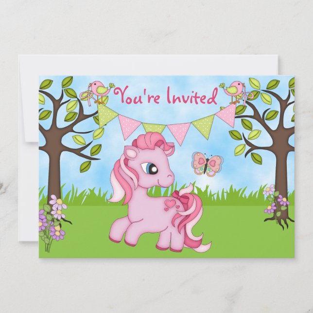 Invitaciones de cumpleaños de caballo rosado (Anverso)