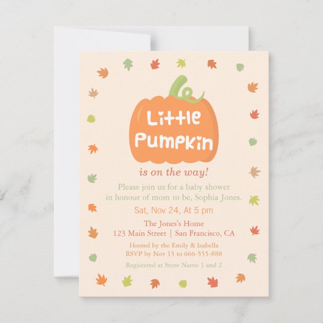 Invitaciones de Cumpleaños de Calabacita Adorable (Anverso)