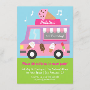 Invitaciones de cumpleaños de camión de helado mor