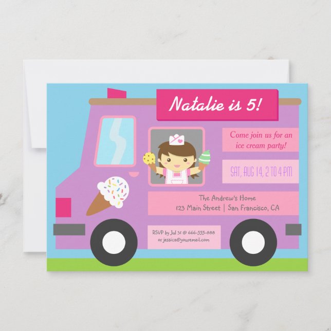 Invitaciones de cumpleaños de camión de helados li (Anverso)