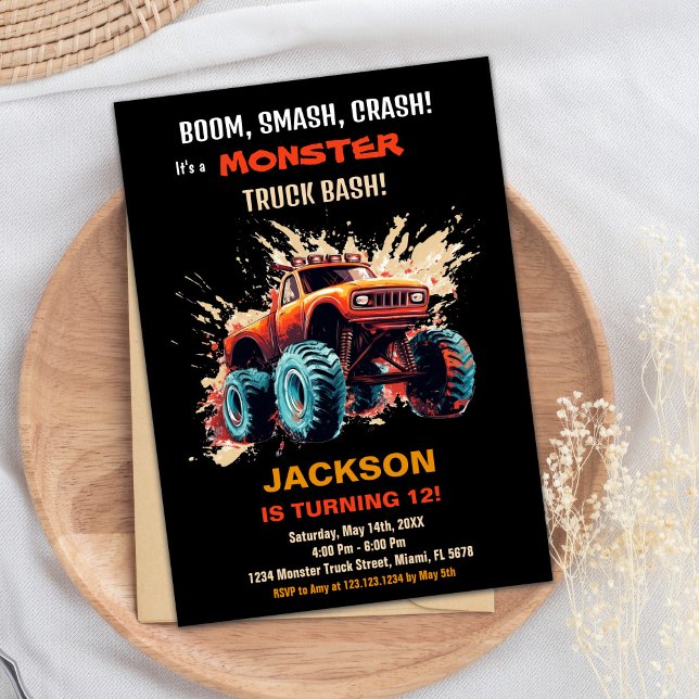 Invitaciones de cumpleaños de Camión Rojo (Red Monster Truck Birthday Invitations)