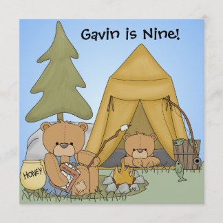 Invitaciones de cumpleaños de camping personalizad