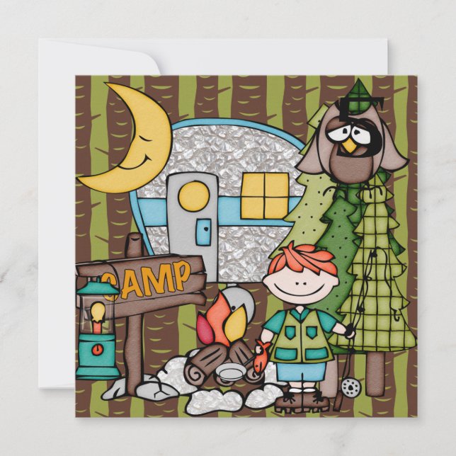 Invitaciones de cumpleaños de Camping Red Hair Boy (Anverso)