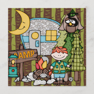 Invitaciones de cumpleaños de Camping Red Hair Boy