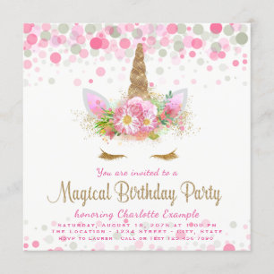 Invitaciones de cumpleaños de cara de unicornio