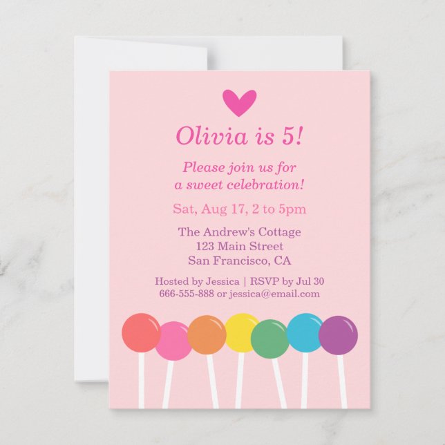 Invitaciones de cumpleaños de caramelo de piruleta (Anverso)