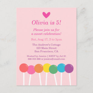 Invitaciones de cumpleaños de caramelo de piruleta