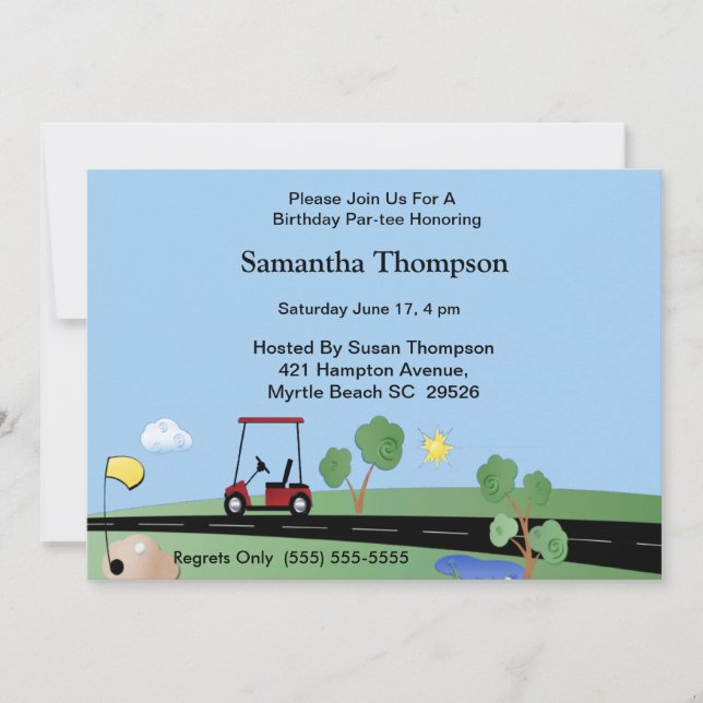 Invitaciones de cumpleaños de carrito de golf (Anverso)