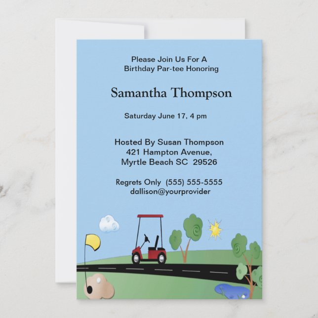 Invitaciones de cumpleaños de carrito de golf (Anverso)