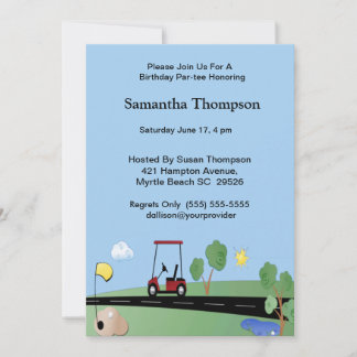 Invitaciones de cumpleaños de carrito de golf