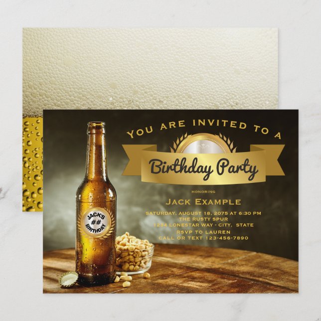 Invitaciones de cumpleaños de cerveza para hombres (Anverso / Reverso)