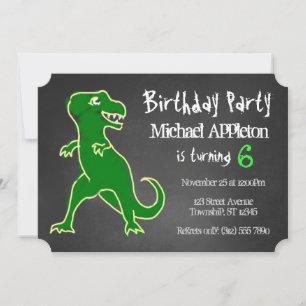 Invitaciones de cumpleaños de Chalkboard T-Rex Din