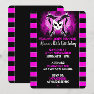 Invitaciones de cumpleaños de chicas de cráneo ros