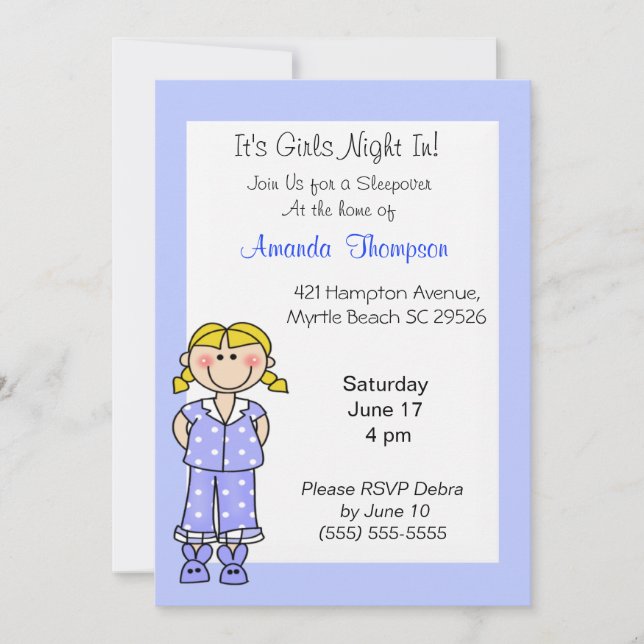 Invitaciones de cumpleaños de chicas Sleepover (Anverso)