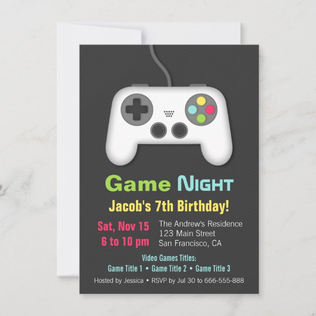 Invitaciones de cumpleaños de chicos para noche de (Anverso)