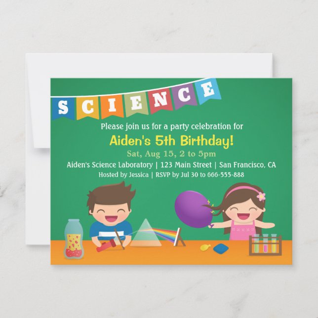 Invitaciones de Cumpleaños de Ciencia Experimental (Anverso)